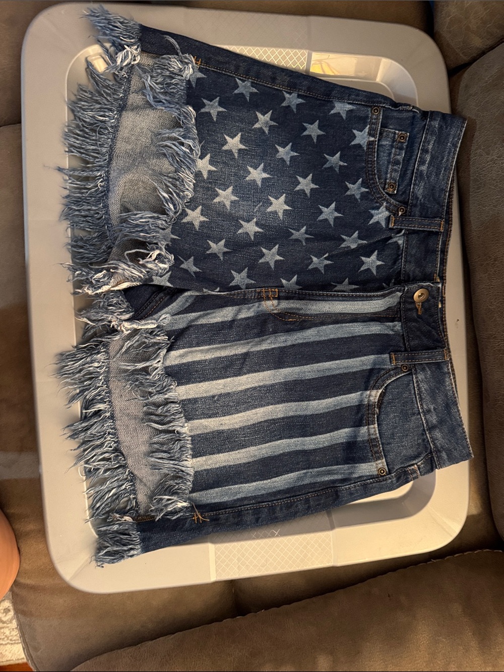 True Craft Star & Stripe Frayed Denim Shorts - Blue
